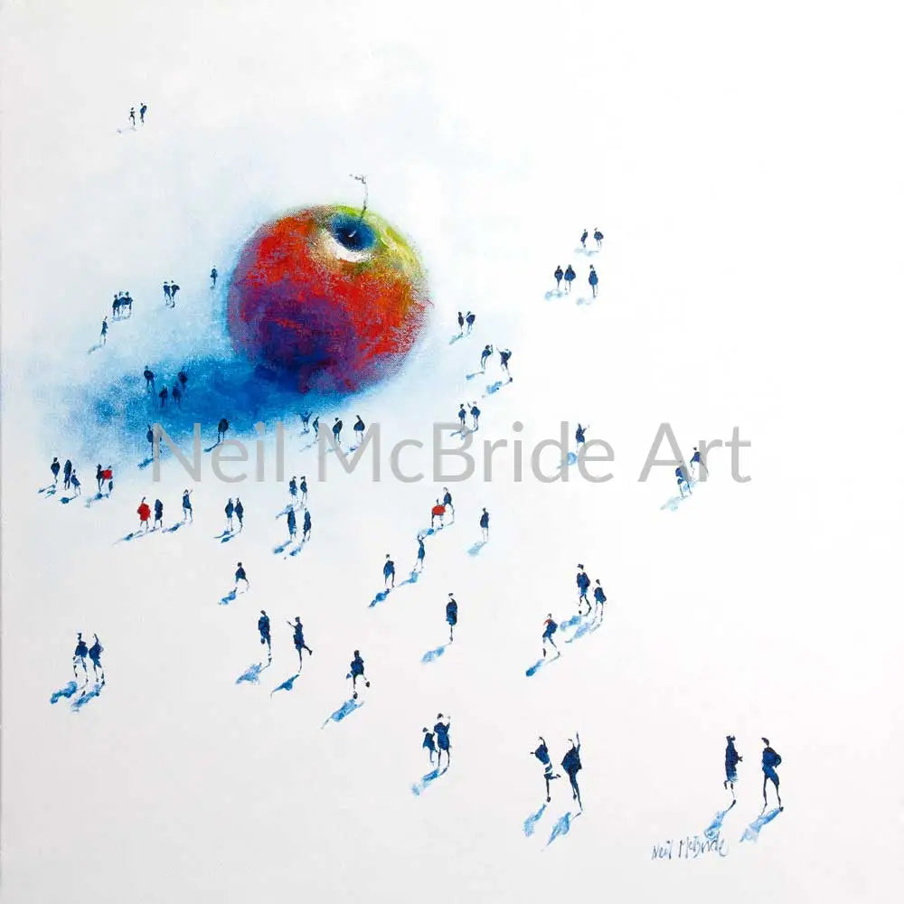 Big Apple 2 original painting with crowd and big apple. Obvious really. Paintings