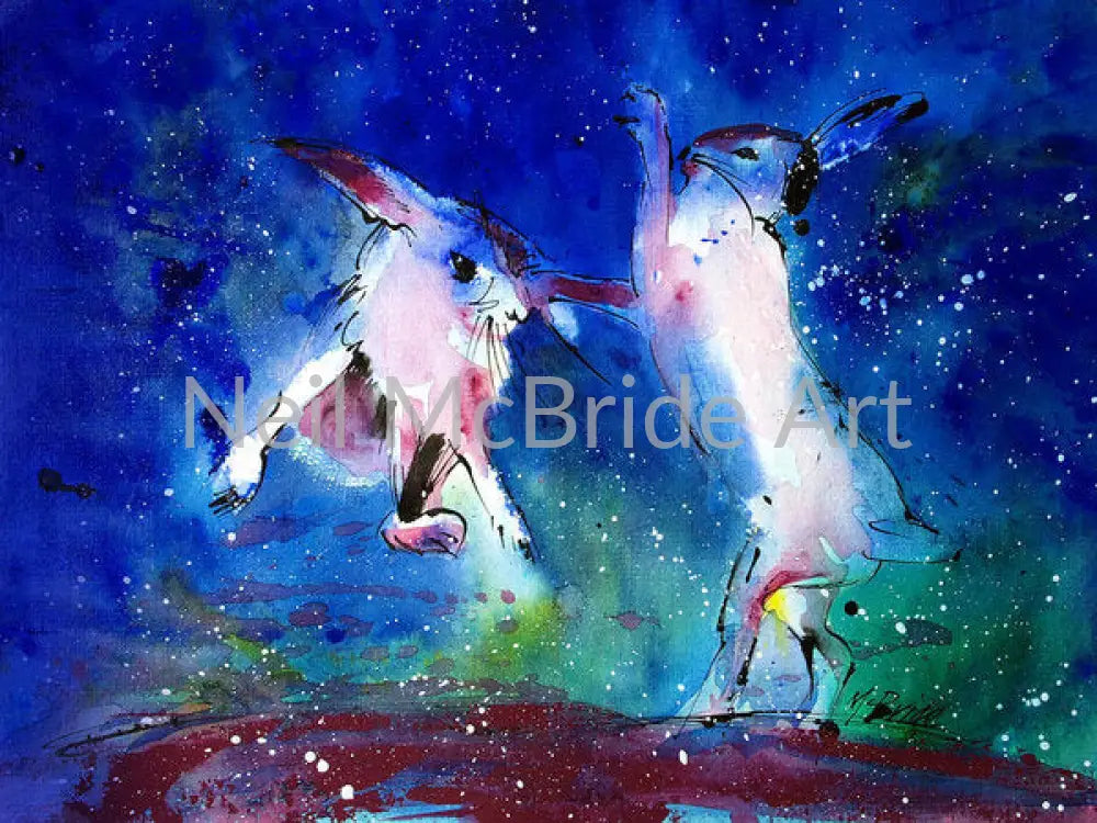 Boxing Hares Paper Prints 14.000’’ x 10.500’’ / Watercolor Paper Art Print