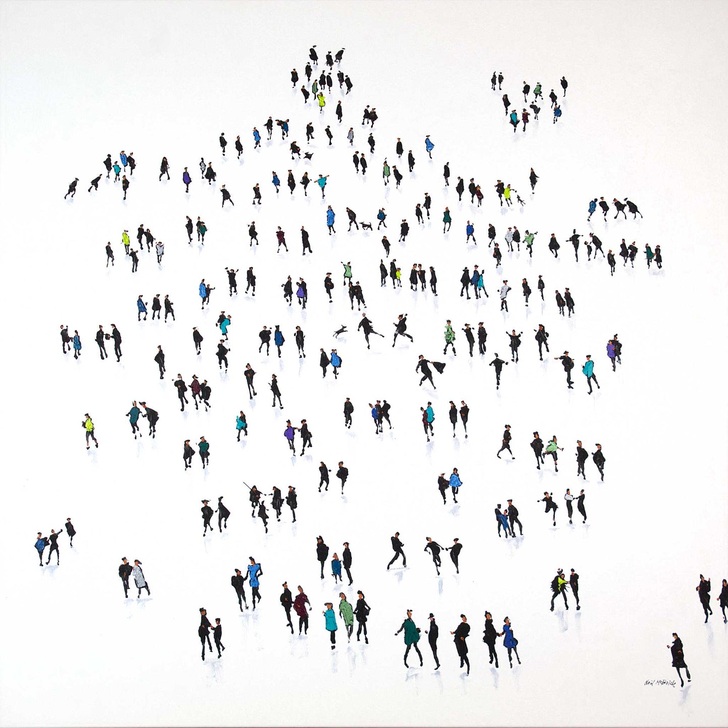 People arranged in a pattern on a white background. Cooling Off — Original Crowd Painting | Neil McBride Art