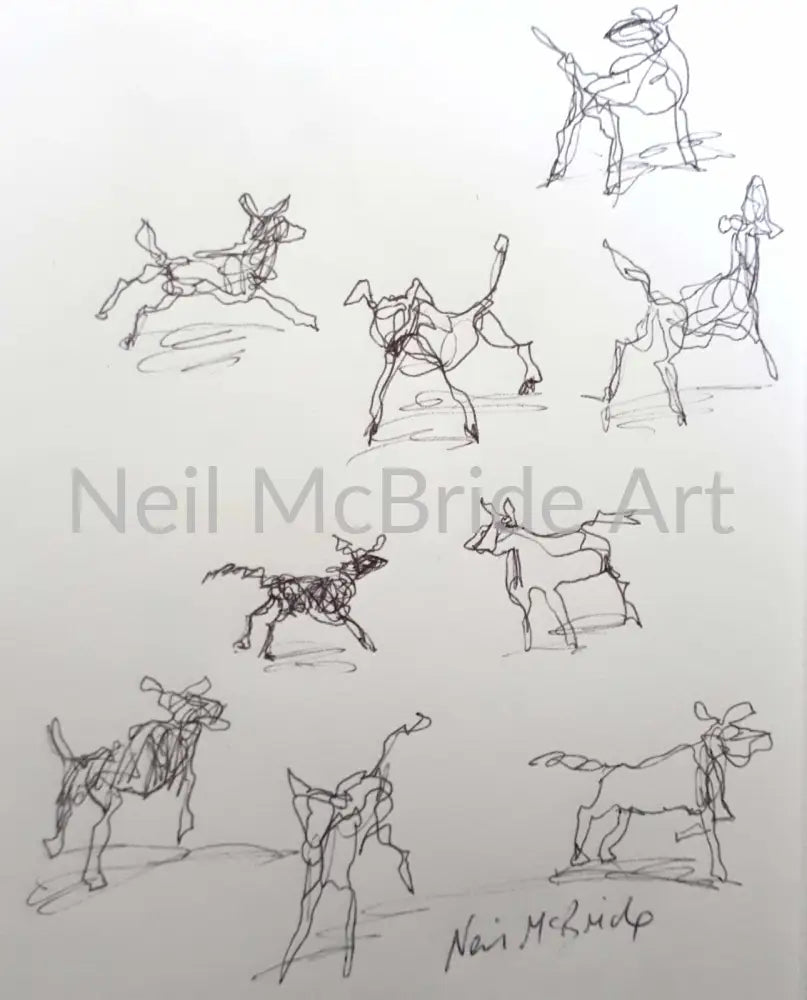 Nine Dog Pack Drawing