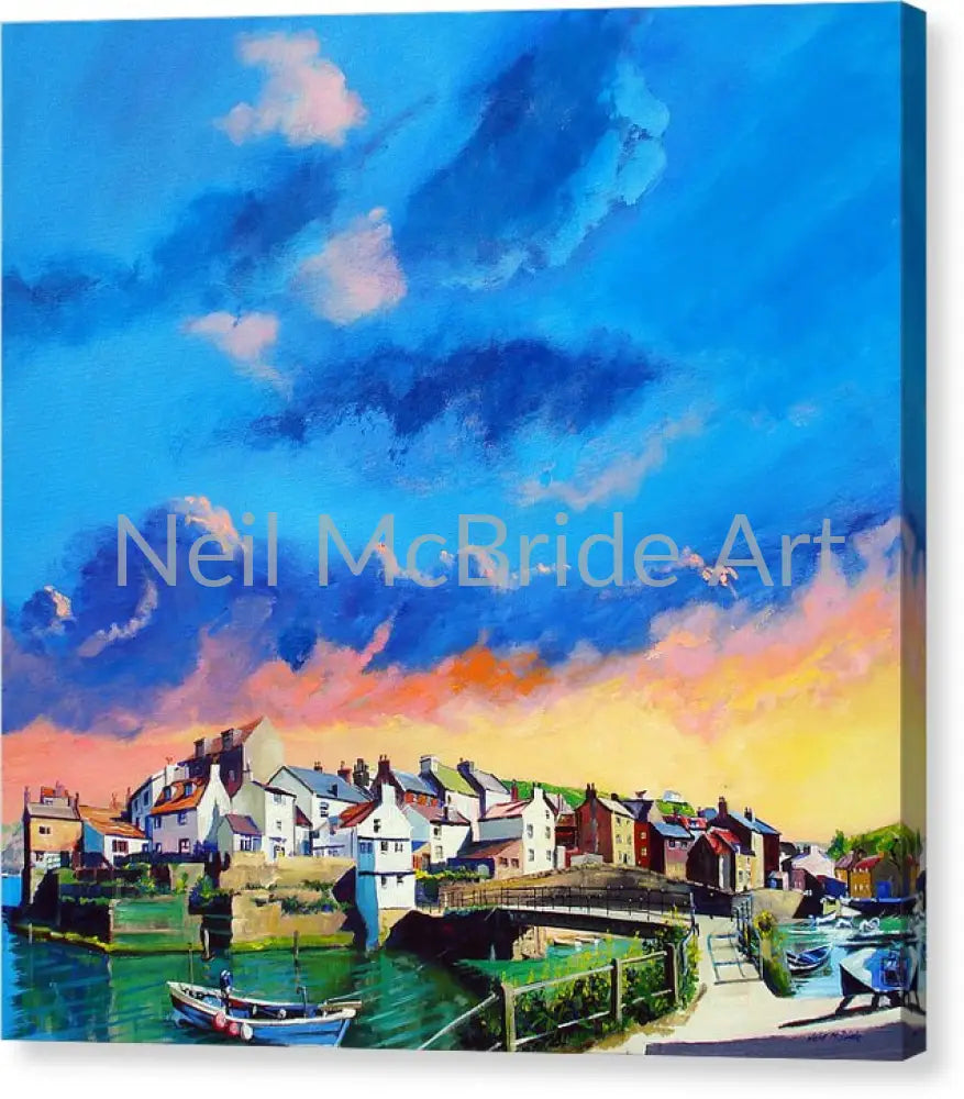 Staithes At Sundown Canvas Print 16.000’’ x 16.000’’ / Mirrored / Glossy Canvas Print