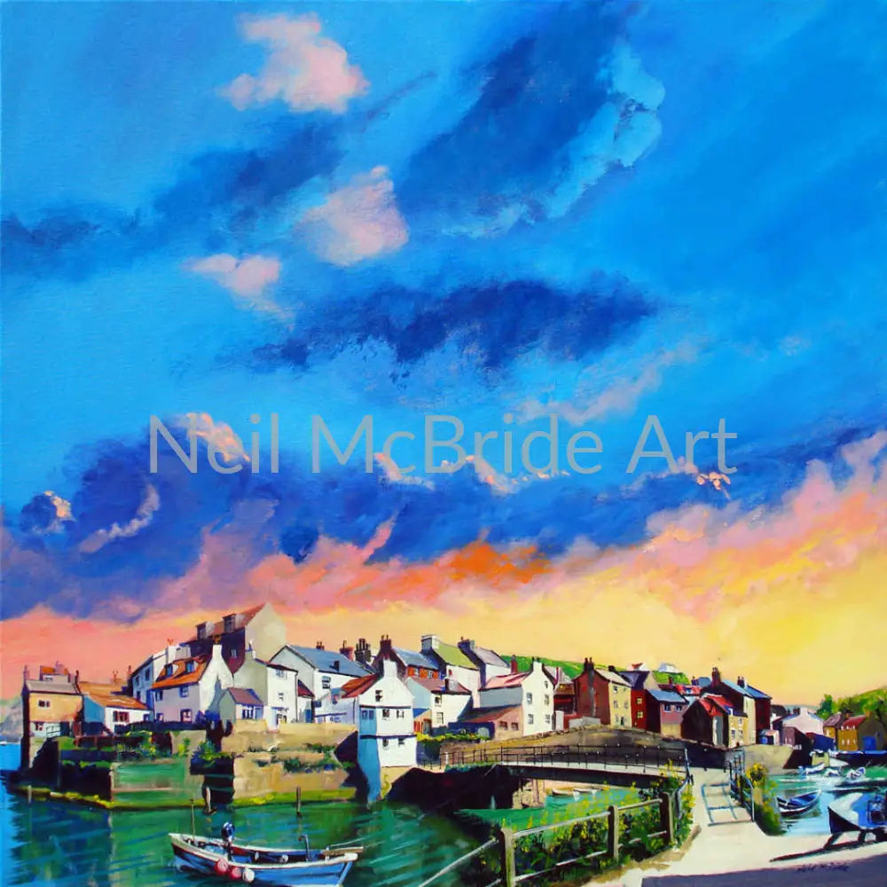 Staithes Sundown original painting on canvas Paintings