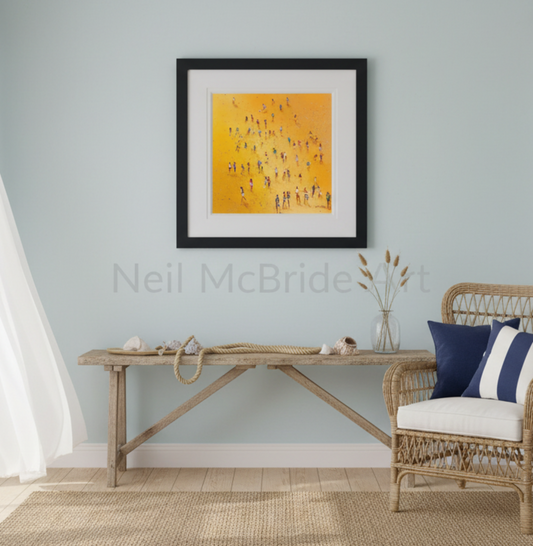Beach Games framed painting in coastal interior