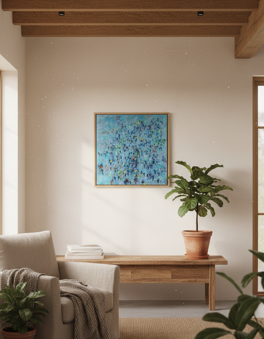 Green Values original painting in a carbon neutral home of natural furnishings.