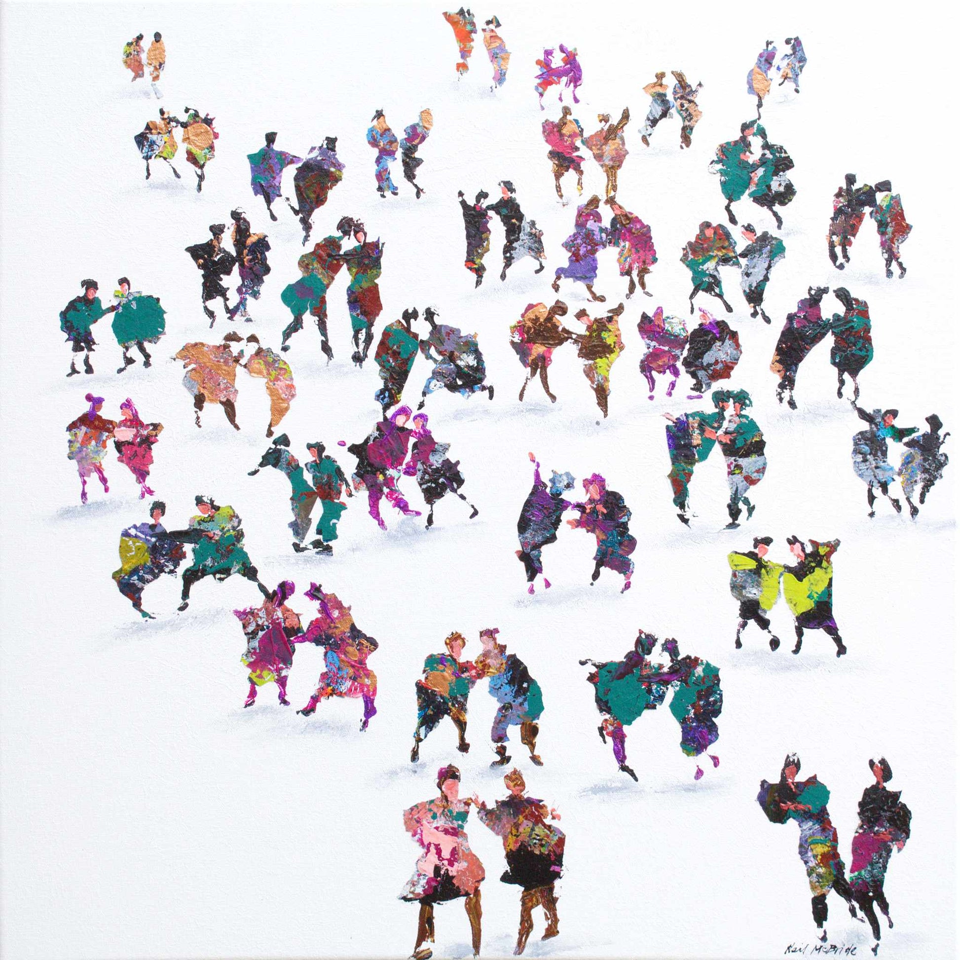 Colourful abstract crowd of people dancing on a white background © Neil McBride 2026