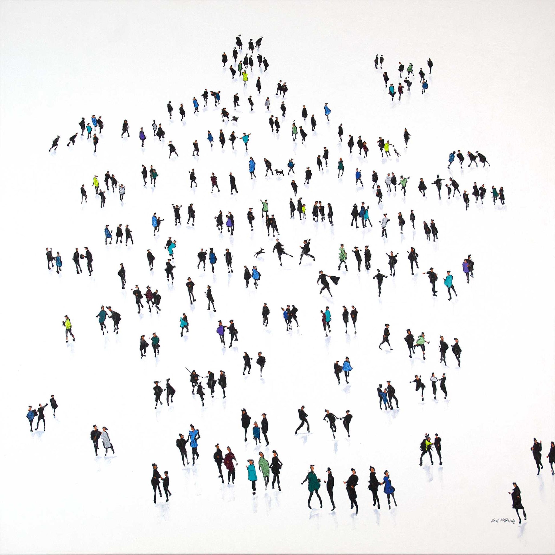 People arranged in a pattern on a white background. Cooling Off — Original Crowd Painting | Neil McBride Art