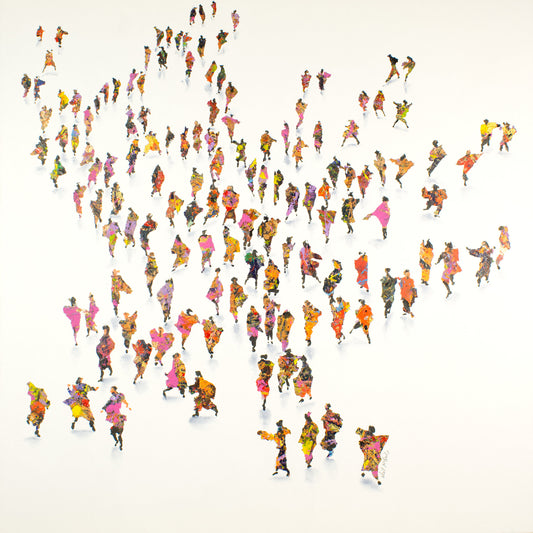 Colourful people with hidden heart shaped. formations on a white background