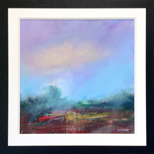 Framed abstract painting with a colourful landscape and sky. © Neil McBride Art 2026