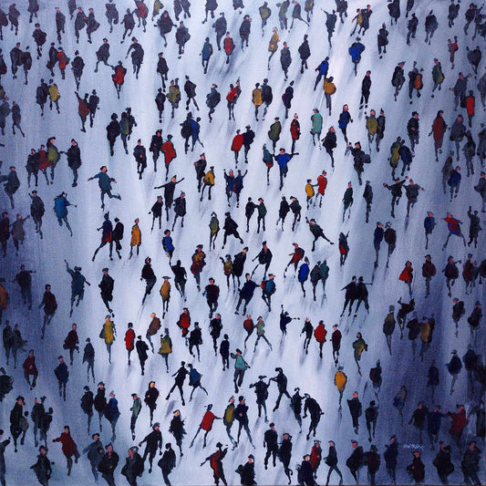 Original painting of a crowd of people on a date night. © Neil McBride 2026