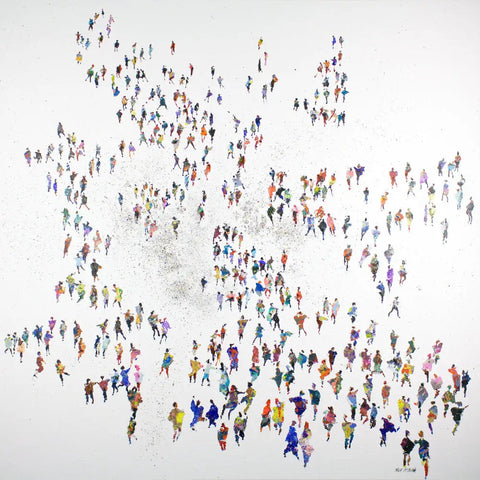 Foule d'invités au mariage, peinture de l'artiste Neil McBride, basé dans le Yorkshire