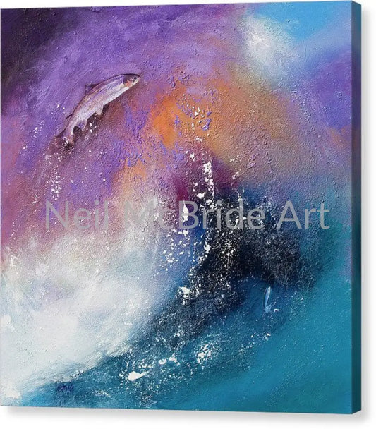 Salmon Leap Canvas Prints 16.000’’ x 16.000’’ / Mirrored / Glossy Canvas Print