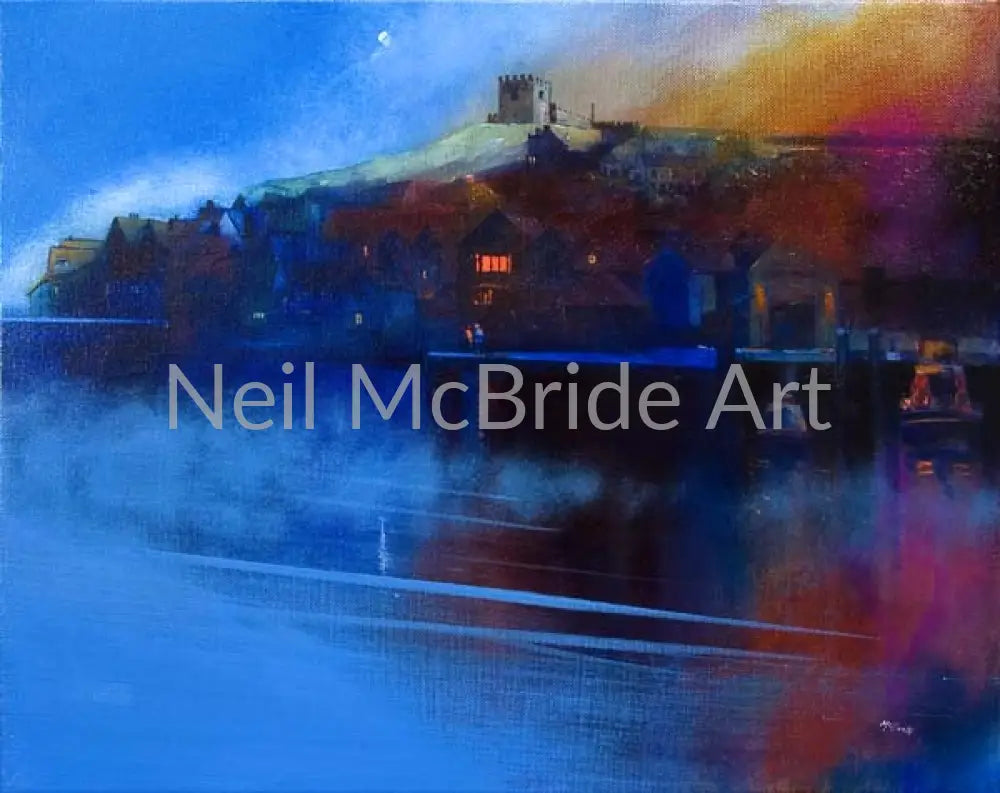 Whitby Moon and Mist original painting Paintings