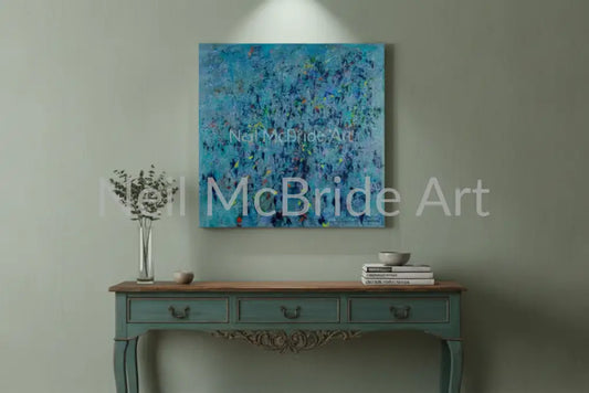 Your painting on green-toned wall with spotlight