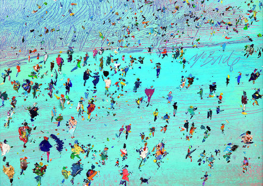 A crowd of people enjoying a blustery day captured on an art print on paper by Neil McBride