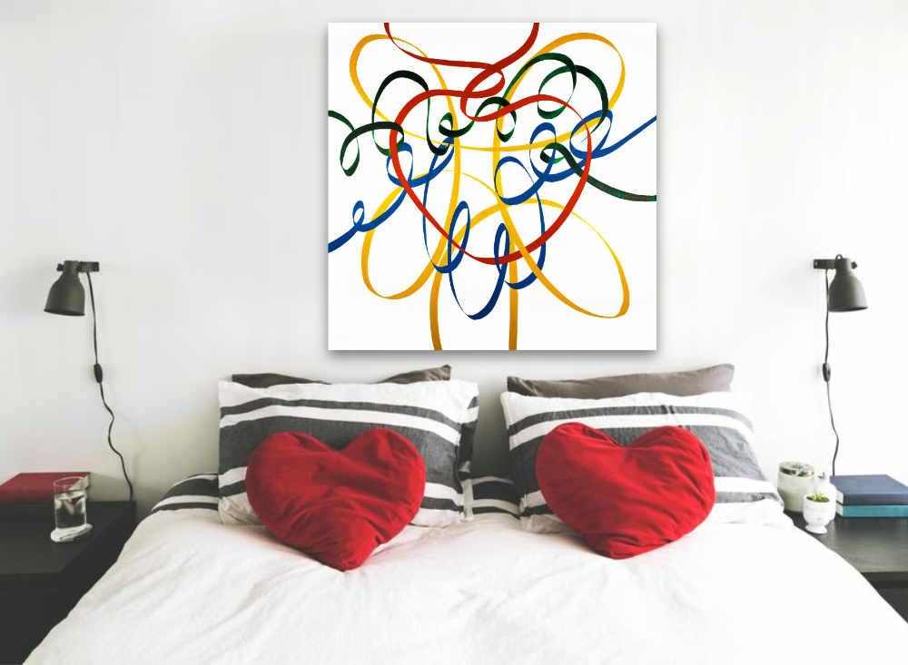 Heart painting displayed in a romantic bedroom setting © Neil McBride 2019 