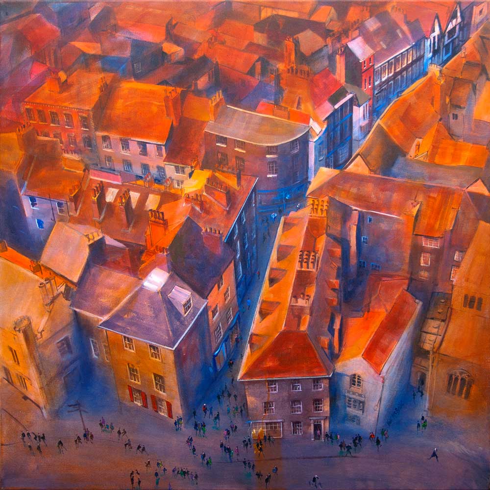 York Minster Yard and the terracotta rooftops of York captured in this original painting by artist Neil McBride © Neil McBride 2023