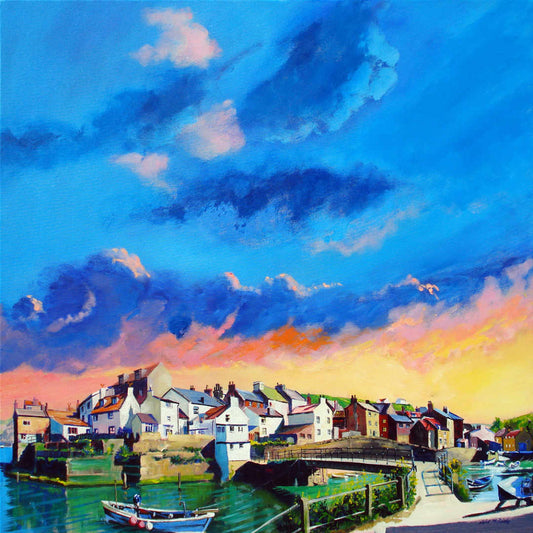 Staithes Sunset original painting on canvas by Yorkshire artist Neil McBride © Neil McBride 2018