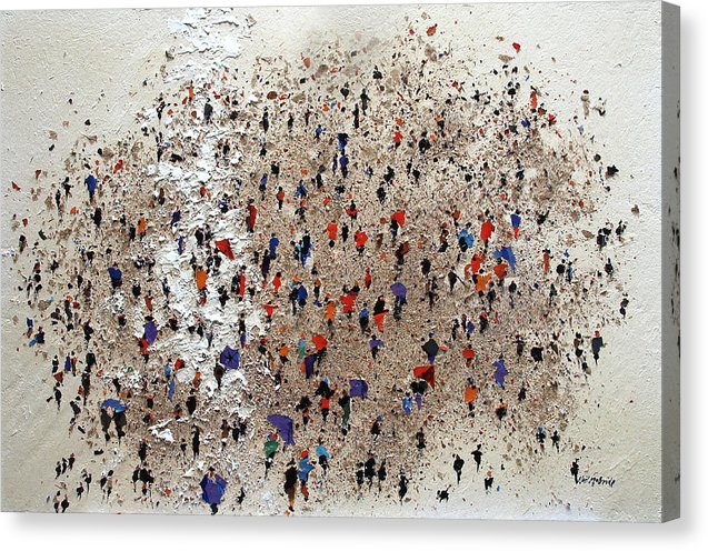 This art print on canvas features a crowd of pop festival music lovers in a muddy field. © Neil McBride 2020