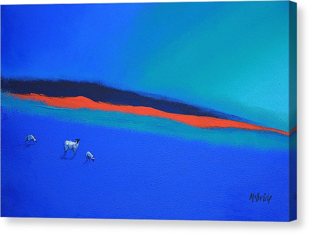 Landscape canvas prints uk - Three blue sheep and a red highlight © Neil McBride 2019