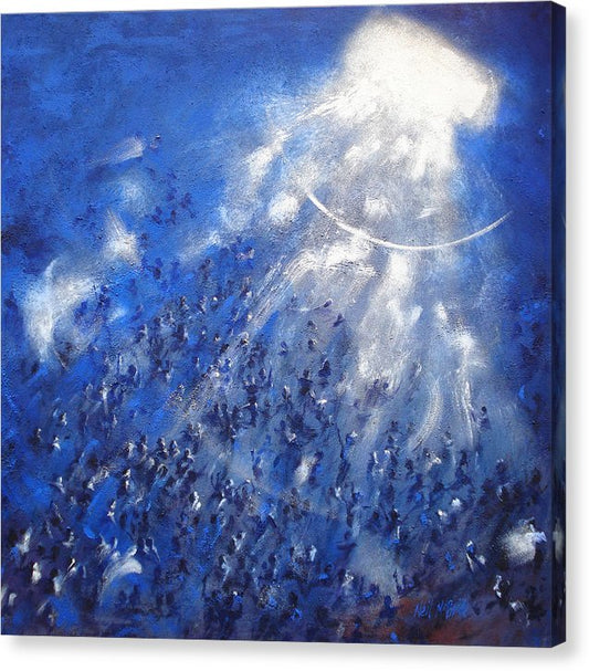 Trance crowd captured in the blue light of this artwork on a canvas art print © Neil McBride 2023