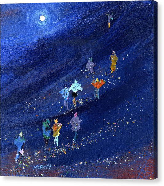 Walking the three peaks. Moonlit walking inspired art on canvas McBride style © Neil McBride 2023